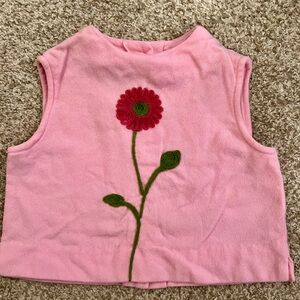Vintage 60s Pink Sleeveless Top with Floral Embroidery